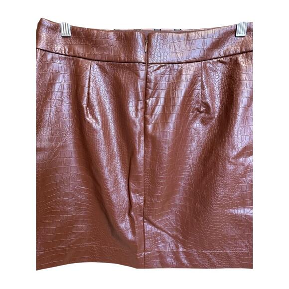 J. Crew Factory Faux Leather Croc Embossed Skirt Mini Lined Brown Size 10 - Picture 8 of 13